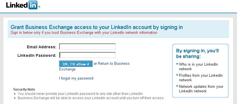 Screen shot of LinkedIn's BX registration page