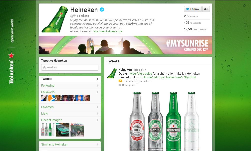 Twitter Brand Page for Heineken