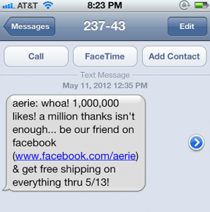 SMS from Aerie, via Mobile Commerce Daily