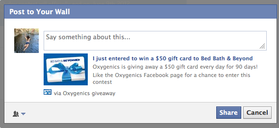 Oxygenics Facebook contest asks fans to share with their network