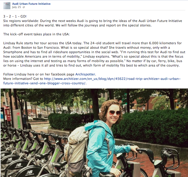 Social Media Hitchhiking: Audi Urban Future Initiative Facebook post